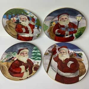 American Atelier Set of 4 Porcelain Santa Claus Dessert Plates 5052 + Box